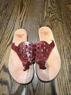 Freebird by Steven Red Leather Moon & Star Cutout Toe-Post Sandals